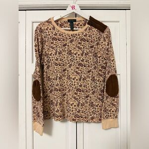 Lauren Ralph Lauren Faux Suede Elbow Patch T-Shirt Paisley Cream XL Cottagecore